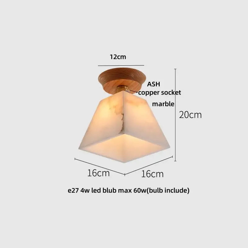 DecorBites™ lotus glass LED ceiling light with warm-toned marble shade and wooden base in modern Nordic style