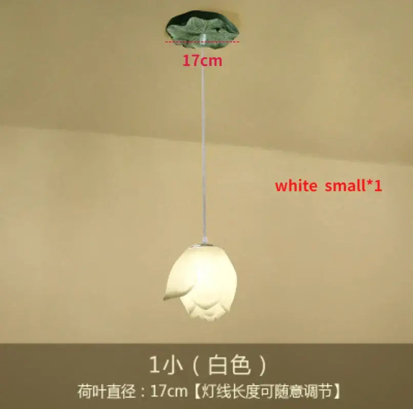 DecorBites lotus glass pendant lamp with white lotus-shaped frosted glass shade and green ceramic leaf mount