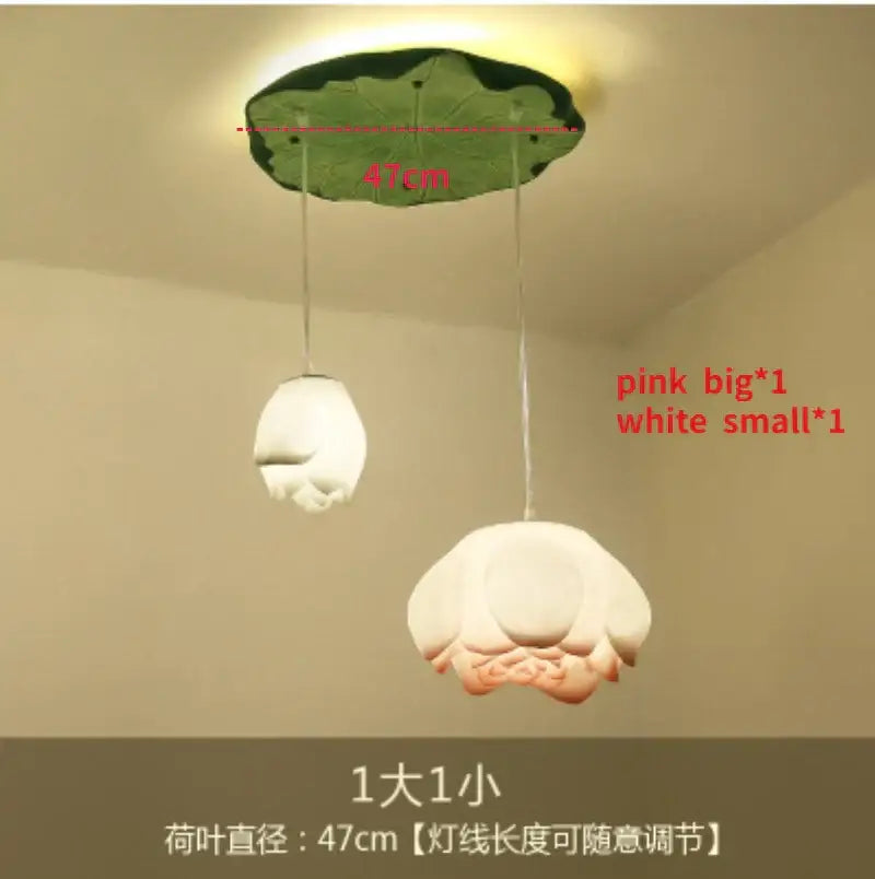 Decorbites lotus glass pendant lamp with green leaf base and pink and white flower glass pendant lamps for home decor