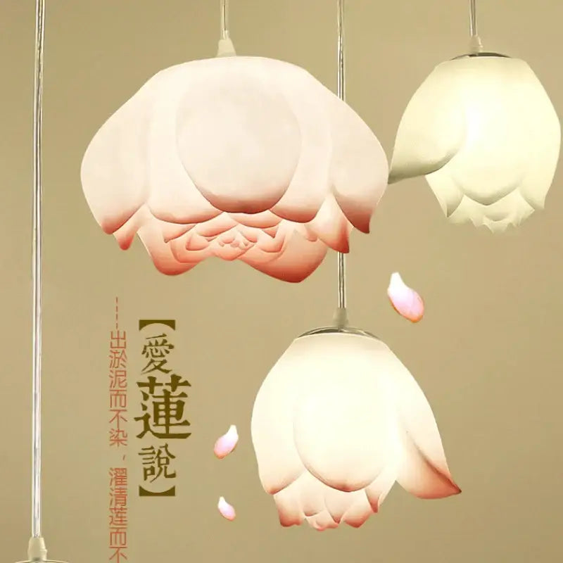 Decorbites lotus glass pendant lamp with pastel pink and white lotus-shaped frosted glass for elegant home decor lighting
