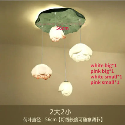 Decorbites lotus glass pendant glass pendant lamp with green leaf top and four white and pink lotus flower lamps