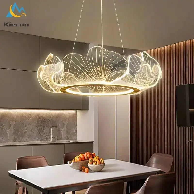 Decorbites lotus leaf pendant light featuring a translucent acrylic lotus leaf design with inner circular ring for modern decor