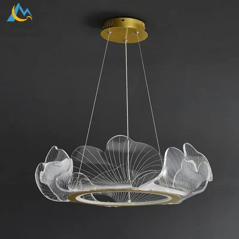 DecorBites lotus leaf pendant light clear acrylic lotus-shaped design with gold-toned metal accents for indoor use