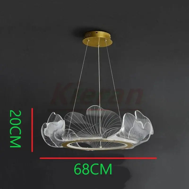 DecorBites lotus leaf pendant light acrylic chandelier with gold-toned base and hanging wires for dining room