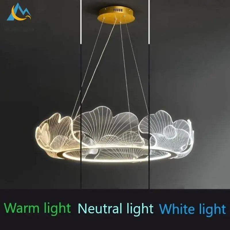 Modern gold-finished decorbites lotus leaf pendant light with translucent acrylic lotus leaf design for warm indoor lighting
