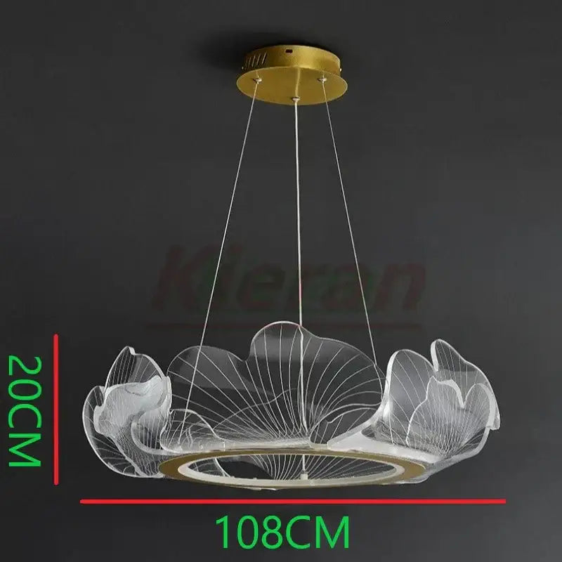 Modern decorbites lotus leaf pendant light acrylic leaf-shaped with gold-toned base and hanging wires for living room