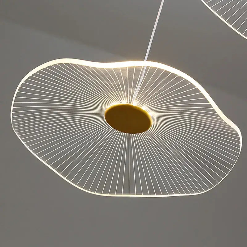 Modern minimalist decorbites lotus leaf acrylic pendant light with white led lines and gold-toned base for living spaces