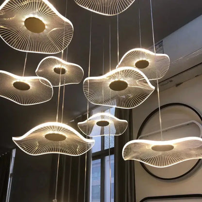 Modern decorbites lotus leaf acrylic nordic led chandelier with cloud-like wireframe lights for restaurant and living room