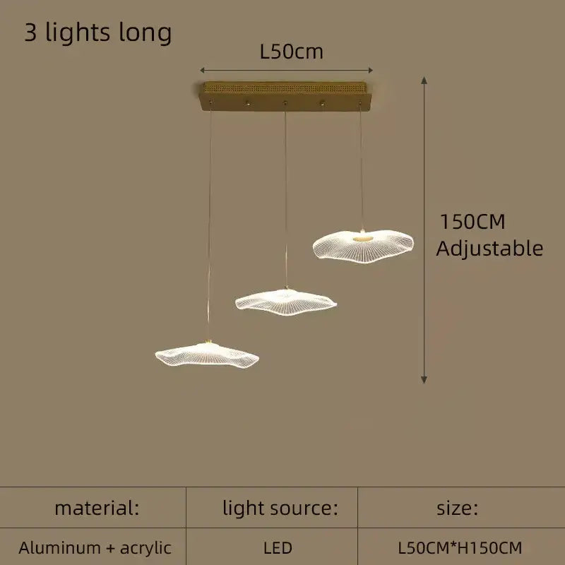 Modern three-light pendant fixture decorbites lotus leaf with sleek aluminum and acrylic design and adjustable led lighting