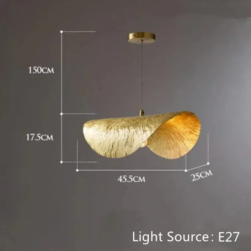 Golden lotus leaf brass pendant lamp by decorbites with textured surface and brass-finished hardware for minimalist rooms