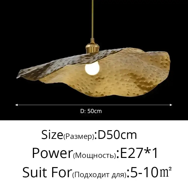 Gold-toned hammered metal pendant lamp with textured organic shell shade decorbites lotus leaf brass for minimalist spaces