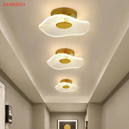 Gold-finished decorbites lotus leaf ceiling light with translucent radiating glass shade for porch or bedroom use