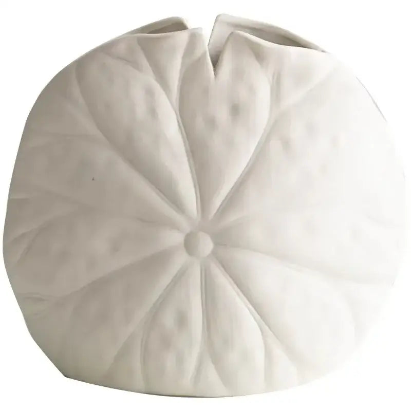 White ceramic decorbites lotus leaf vase with textured lotus petal design for floral arrangement and room decoration