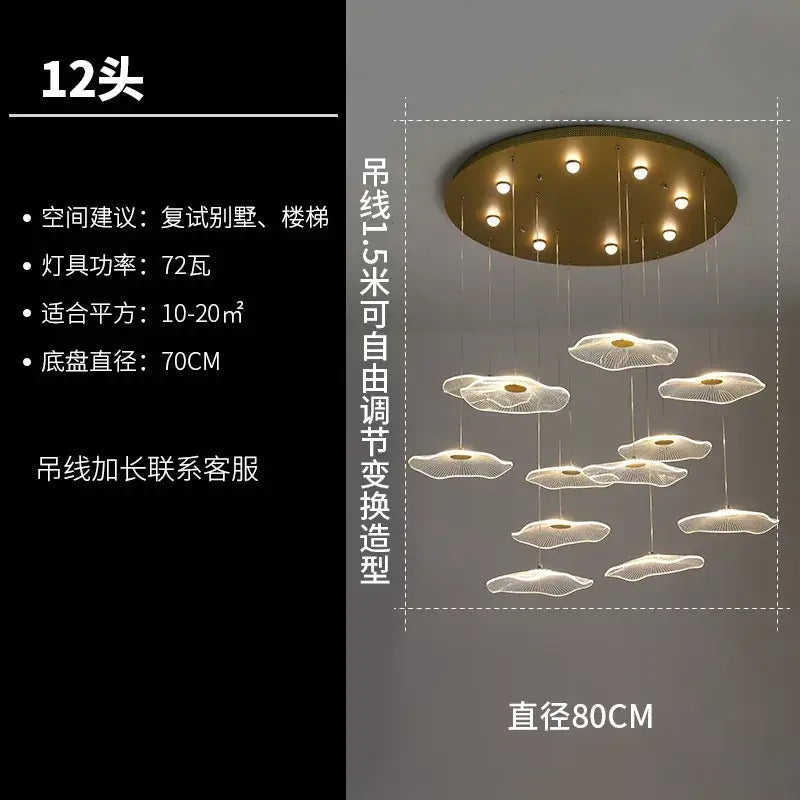 Modern white acrylic cloud-shaped pendant lights with gold ceiling mount in decorbites lotus leaf chandelier design