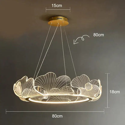 A modern decorbites lotus leaf chandelier with gold ceiling mount and translucent acrylic shades for living spaces