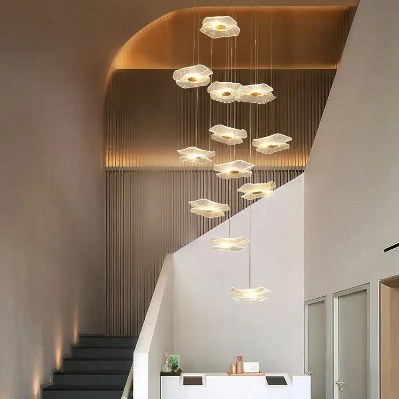 A modern decorbites lotus leaf chandelier with translucent petal-shaped lights for living room and bedroom lighting