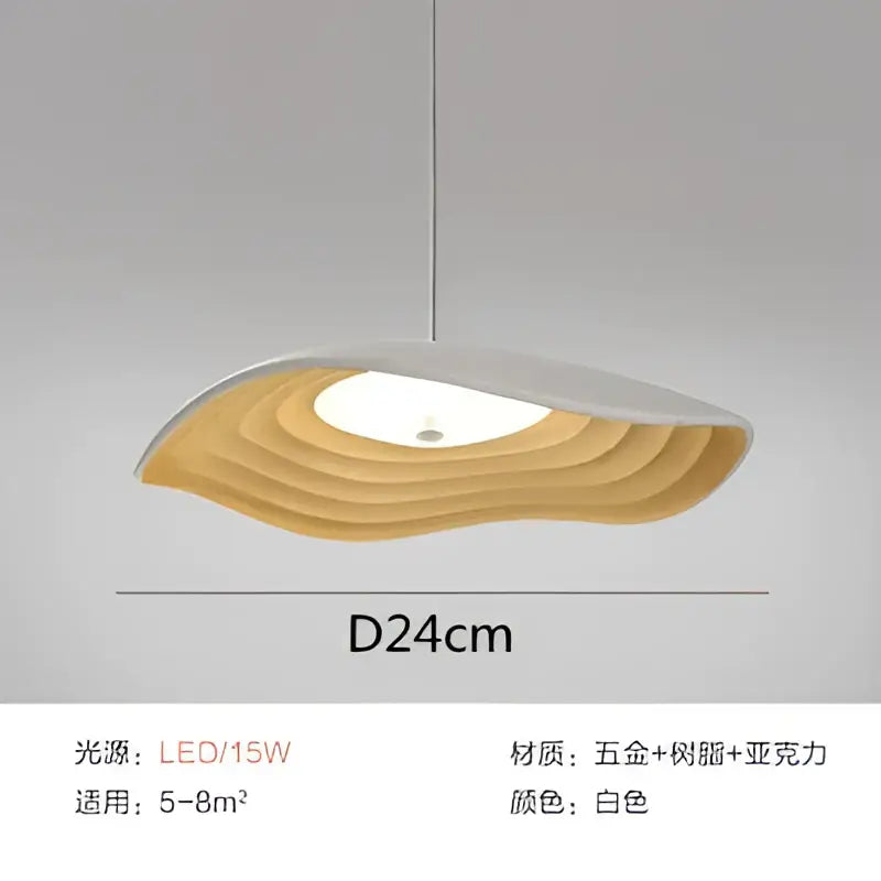 White decorbites lotus leaf chandelier pendant light with layered wave design in gold-finished metal and wood