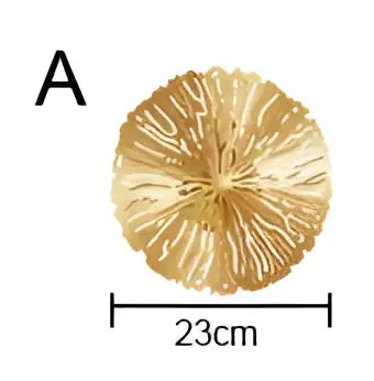 A golden circular fan-like wall lamp with textured radial patterns decorbites lotus leaf copper led light for home decor