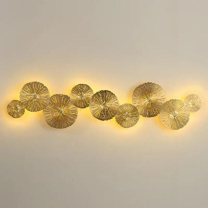 Golden metallic decorbites lotus leaf wall lamp with illuminated centers copper led light for home decor