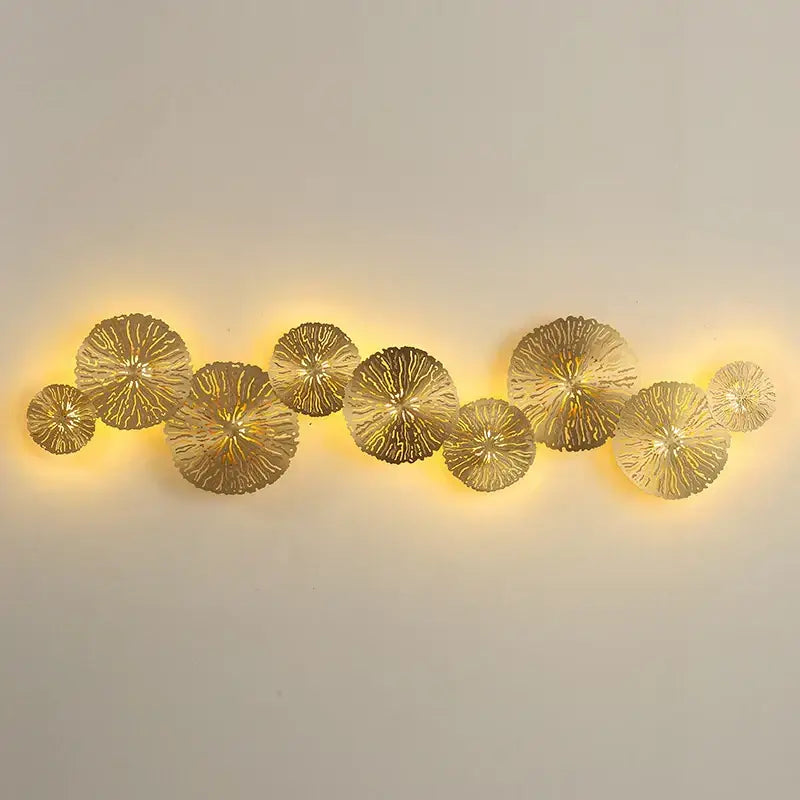 Golden metallic decorbites lotus leaf wall lamp with illuminated centers copper led light for home decor