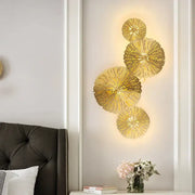 Golden metallic lotus leaf wall lamp with intricate veining by decorbites lotus leaf copper led light for home decor