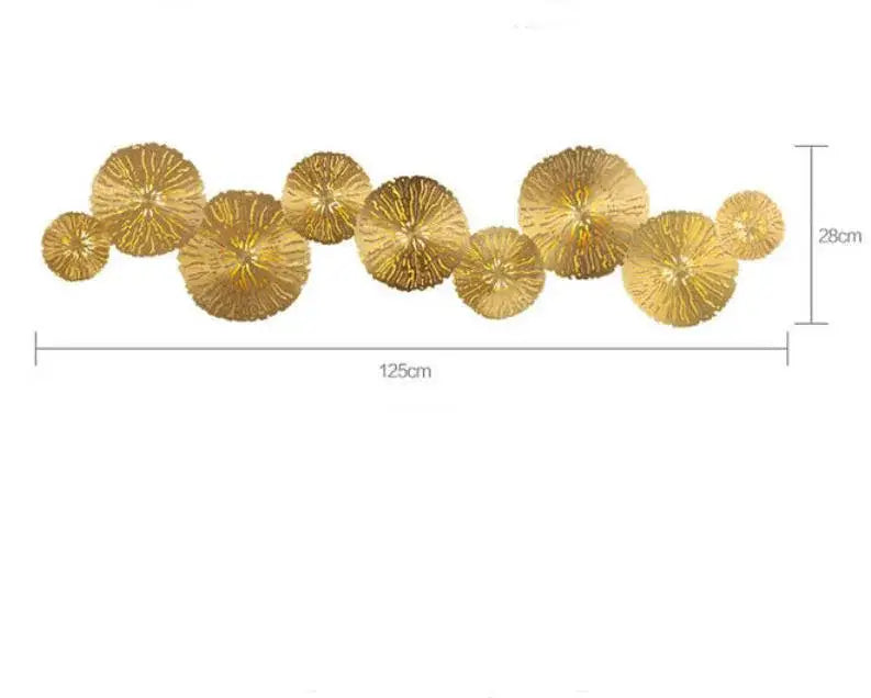 Gold-colored metallic decorbites lotus leaf wall lamp with circular textured leaf-like discs for home decor lighting