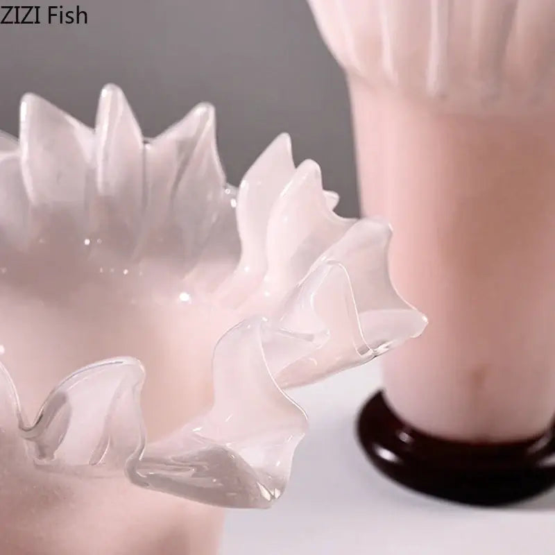 Decorbites™ lotus leaf edge glass vase is a frosted white bowl with a translucent lotus leaf edge for table decor