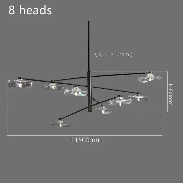 Black metal ceiling chandelier with eight clear lotus leaf glass lampshades by decorbites lotus leaf for living room lighting