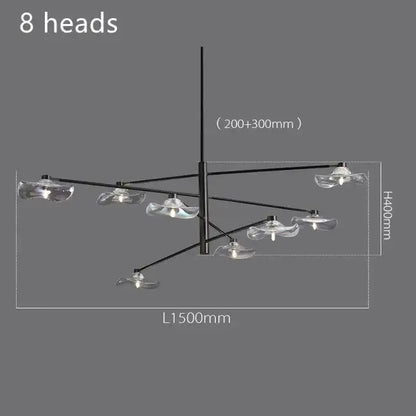Black metal DecorBites Lotus Leaf glass iron chandelier with eight clear lampshades for bedroom living room lighting