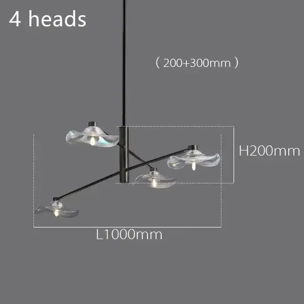 Modern black metal decorbites lotus leaf chandelier with four clear lotus leaf glass lampshades for living room lighting