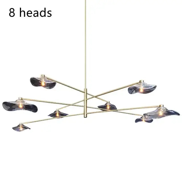 Modern brass decorbites lotus leaf chandelier with eight dark-tinted lotus leaf glass lampshades for living spaces
