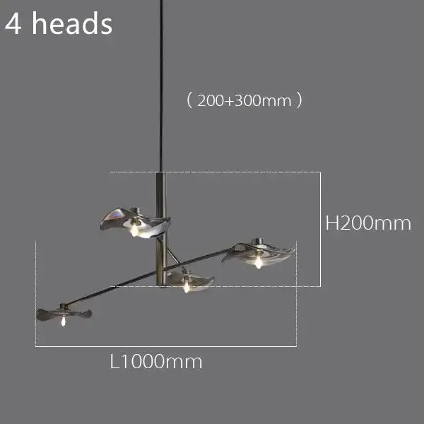 Modern chrome-finished decorbites lotus leaf glass iron chandelier with four leaf-shaped light heads for living room lighting