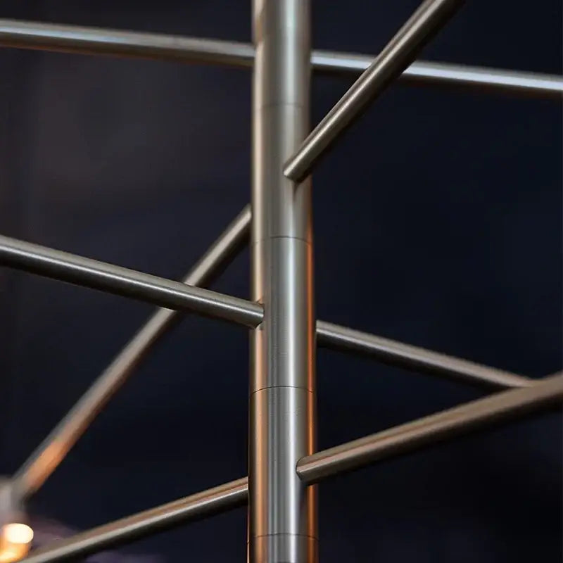 Stainless steel tripod stand with polished finish and intersecting diagonal bars for decorbites lotus leaf chandelier