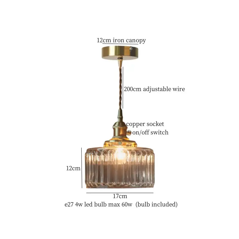 Vintage-style pendant light with ribbed amber lotus leaf glass shade brass-toned iron canopy and copper socket from decorbites lotus leaf
