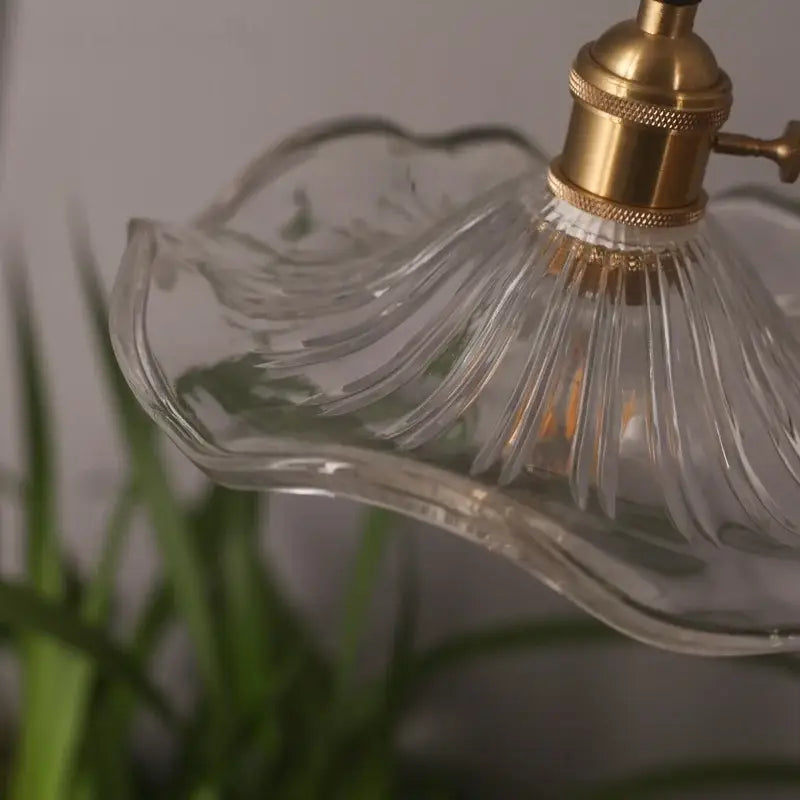 Decorbites lotus leaf glass pendant light with clear fluted glass lampshade and brass-finished hardware for loft spaces