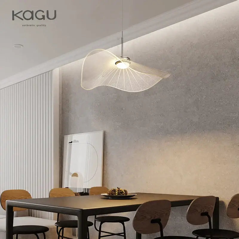 Decorbites lotus leaf hat chandelier with translucent white fan-like design and thin metallic support wires for modern living spaces