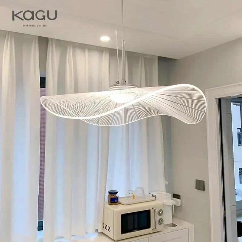 White modern decorbites lotus leaf pendant light with sleek wireframe design and central bulb for living room and bedroom