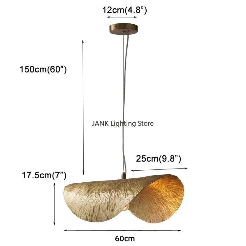 Decorbites lotus leaf pendant lamp with bronze finish and textured lotus leaf hat design, 150cm hanging length