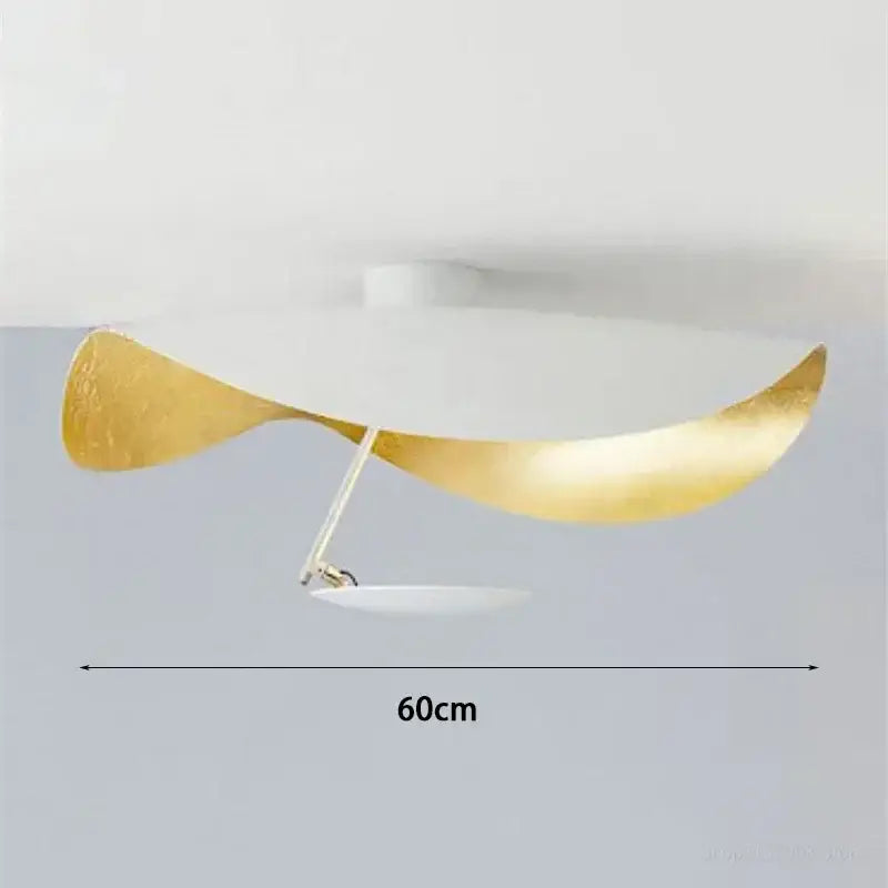 Decorbites lotus leaf led ceiling chandelier with sleek curved gold and white metallic surfaces for indoor lighting