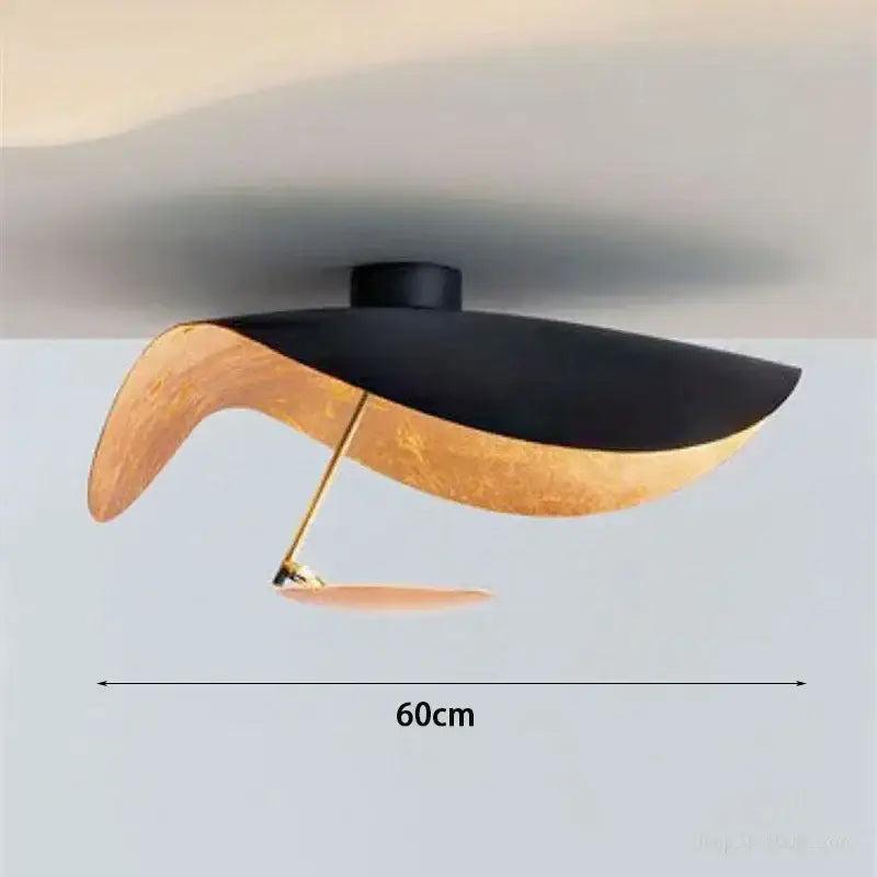 Modern decorbites lotus leaf led ceiling chandelier with sleek black top and warm gold wood finish underside