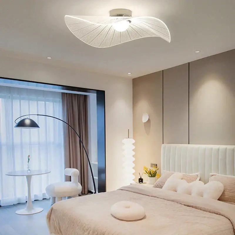 White fan-shaped pendant light with delicate woven texture modern minimalist decorbites lotus leaf led chandelier