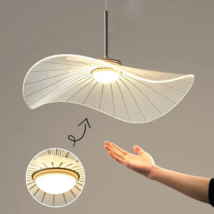 Modern white pendant light with sleek curved design and radial wire pattern decorbites lotus leaf led chandelier