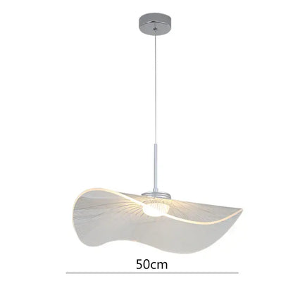 Modern white pendant light with curved design and chrome accents from decorbites lotus leaf led chandelier collection