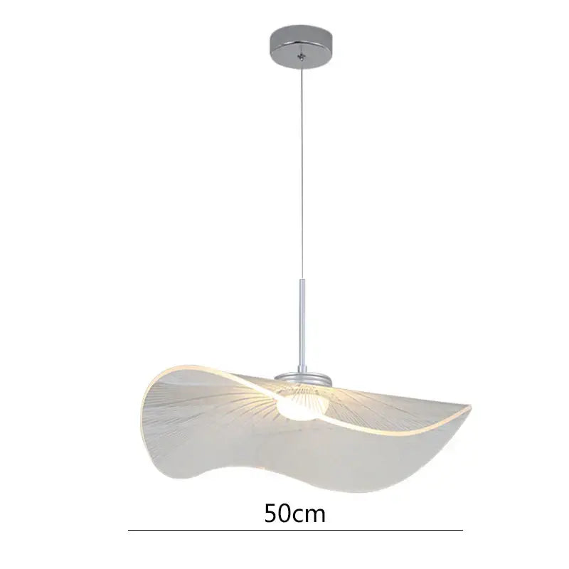Modern white pendant light with curved design and chrome accents from decorbites lotus leaf led chandelier collection