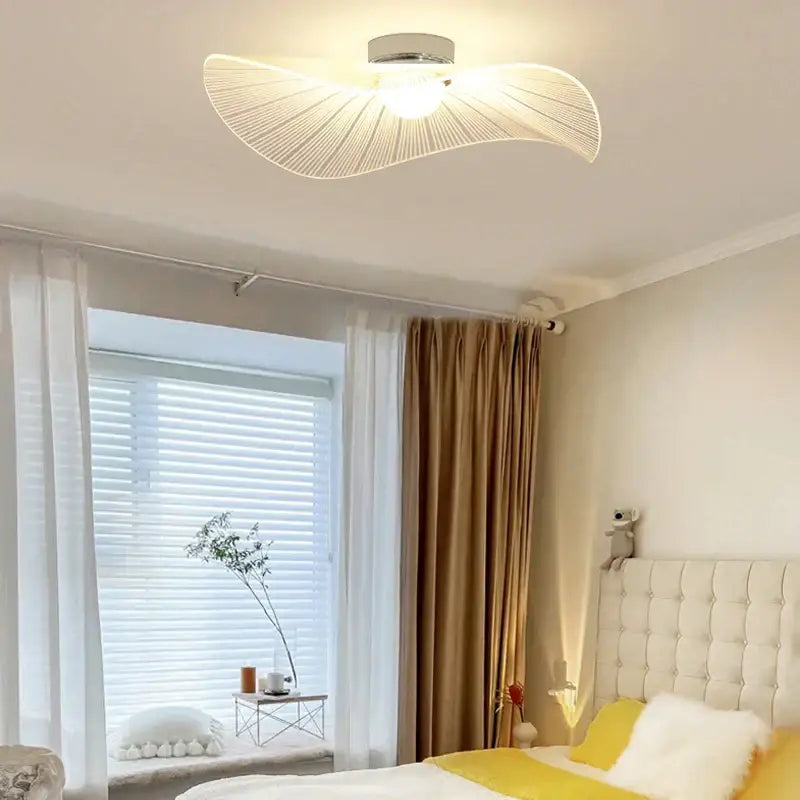 Modern white decorbites lotus leaf pendant light with sleek curved design and ribbed lotus leaf led texture