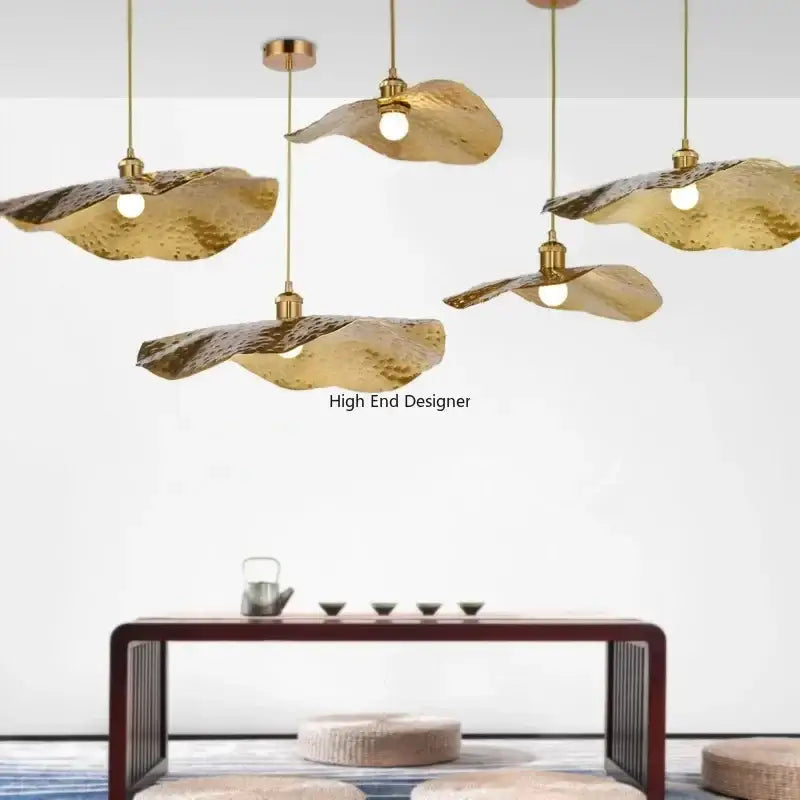 Gold-toned hammered metal decorbites lotus leaf led pendant lights with leaf-like design for modern home décor