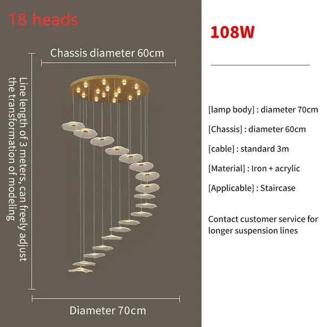 A modern decorbites lotus leaf led pendant chandelier with 18 warm lights on iron and acrylic base for living room