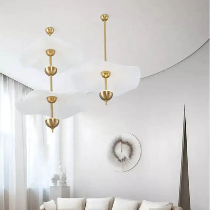 Modern decorbites lotus leaf pendant lamp with gold-toned metal fixtures and white diffusers for luxury living room decor