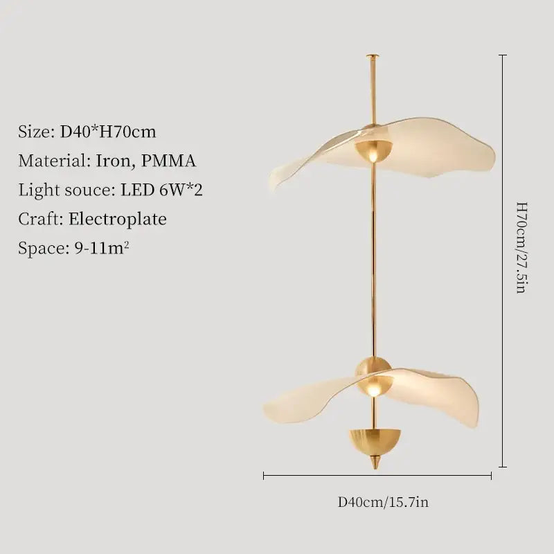Gold electroplated iron and pmma decorbites lotus leaf pendant lamp with two translucent petal-shaped shades for luxury decor