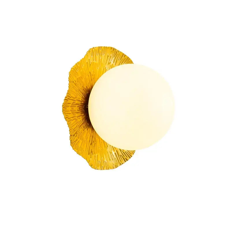 Gold-toned textured decorbites lotus leaf wall lamp with off-white diffuser for modern nordic style living room lighting